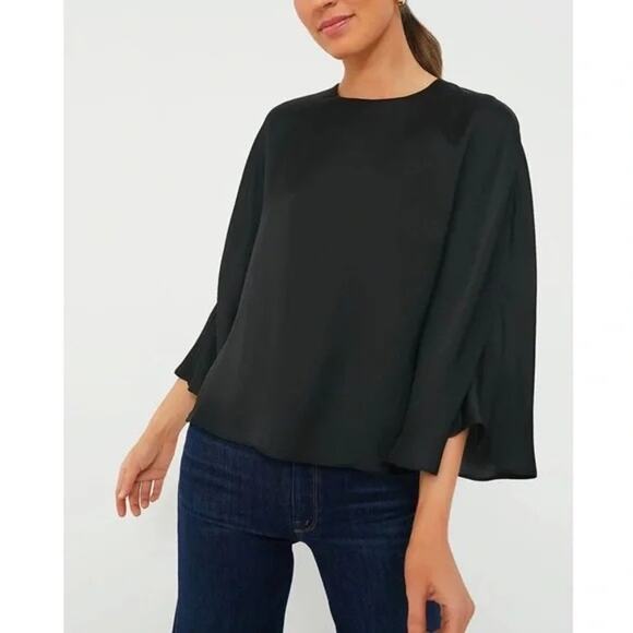 NEW TUCKERNUCK Black Satin Twill Selma Cape Blouse   Size: M - Picture 2 of 8